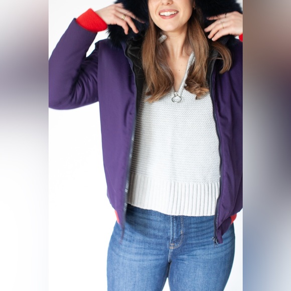 Homemade purple and red bomber coat with real fur hood | S/M | winter | holiday - Picture 5 of 12